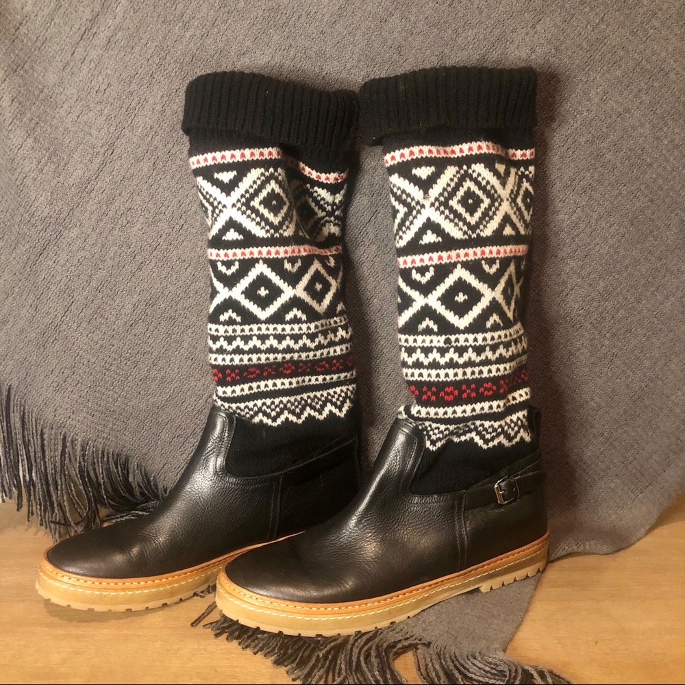 Ralph Lauren Garnet Wool Knit & Leather Knee-High